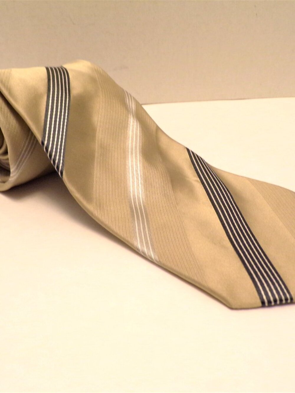 Giorgio Armani Tan w/Black/Silver Stripe Men's Tie